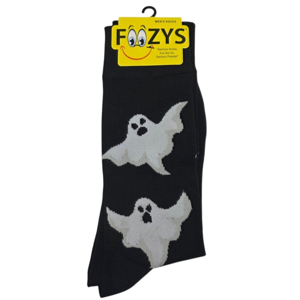 NEW Foozys Crew Socks Mens 10-13 Black Ghost Halloween Novelty Spooky Knit